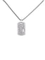 Silver-tone dog tag pendant with clear stone pattern on a chain necklace