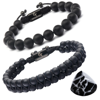 ENSEMBLE 2 PIÈCES - Bracelet simple et double perle en ONYX NOIR