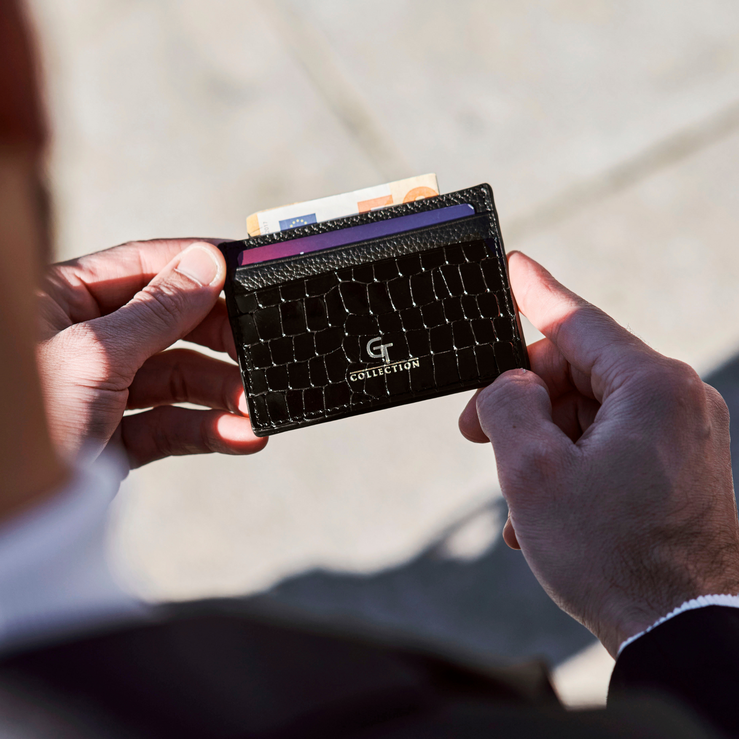 Men's Black Leather WALLET + Free Leather CARD HOLDER - Gift Set