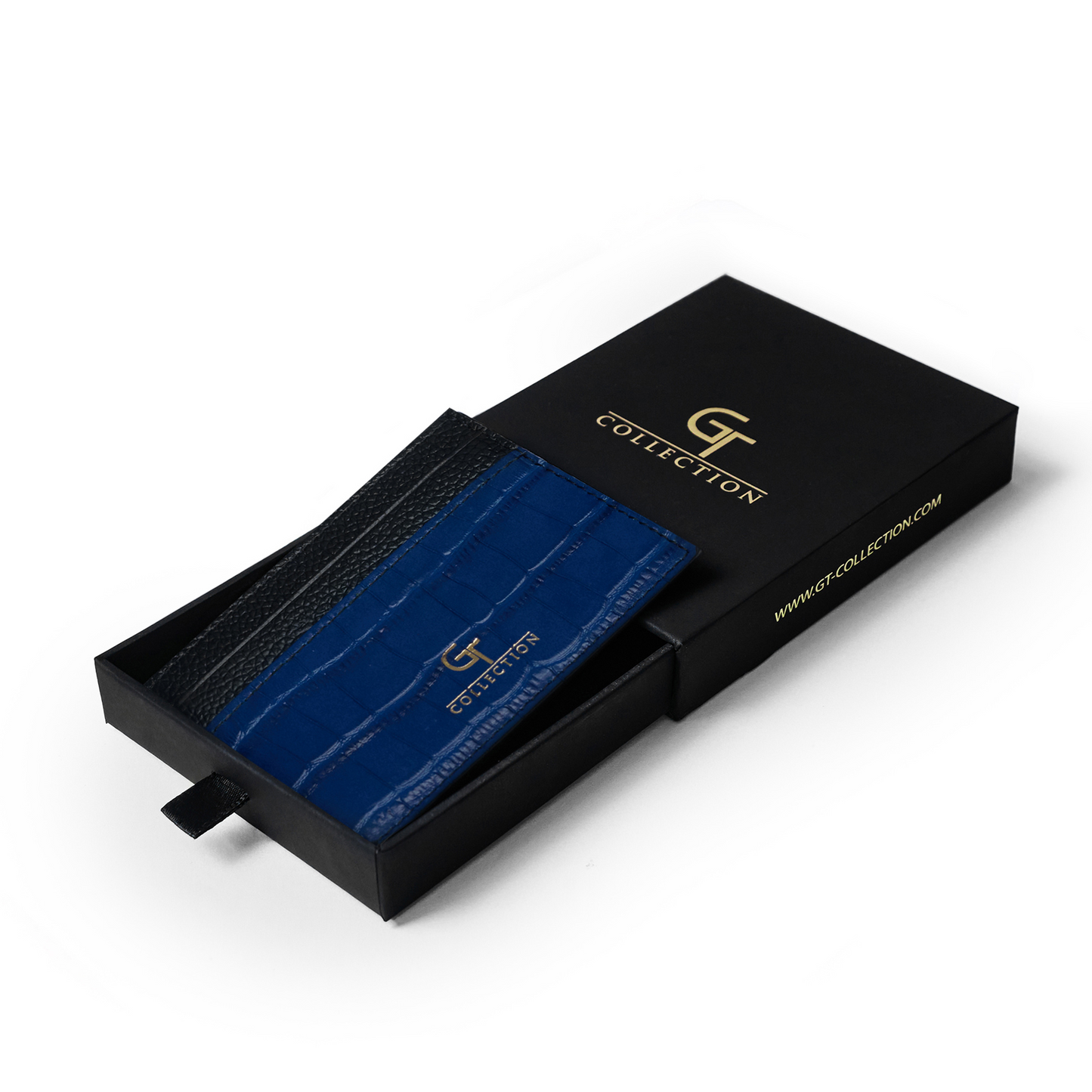 Tarjetero para hombre con estampado de cocodrilo brillante - Piel auténtica azul