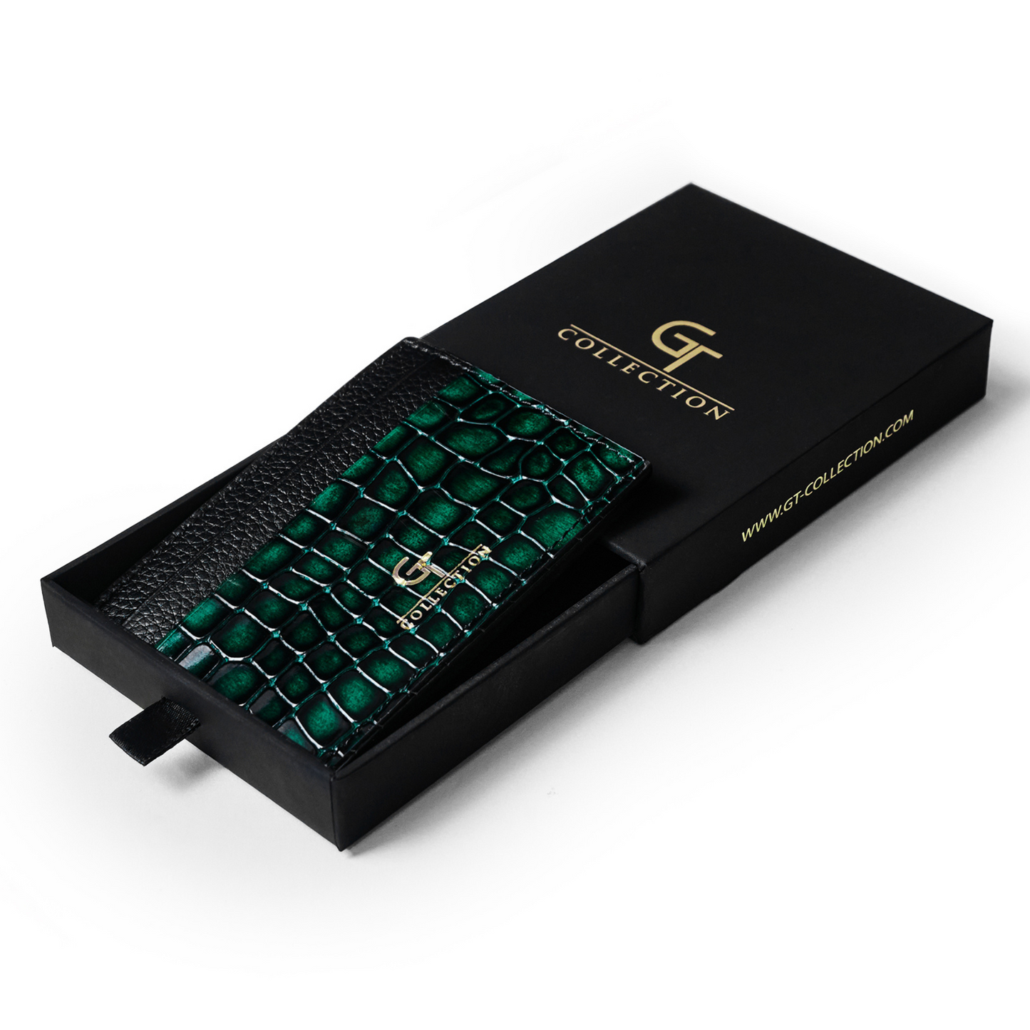 Portacarte da uomo lucido con stampa coccodrillo - Vera pelle verde