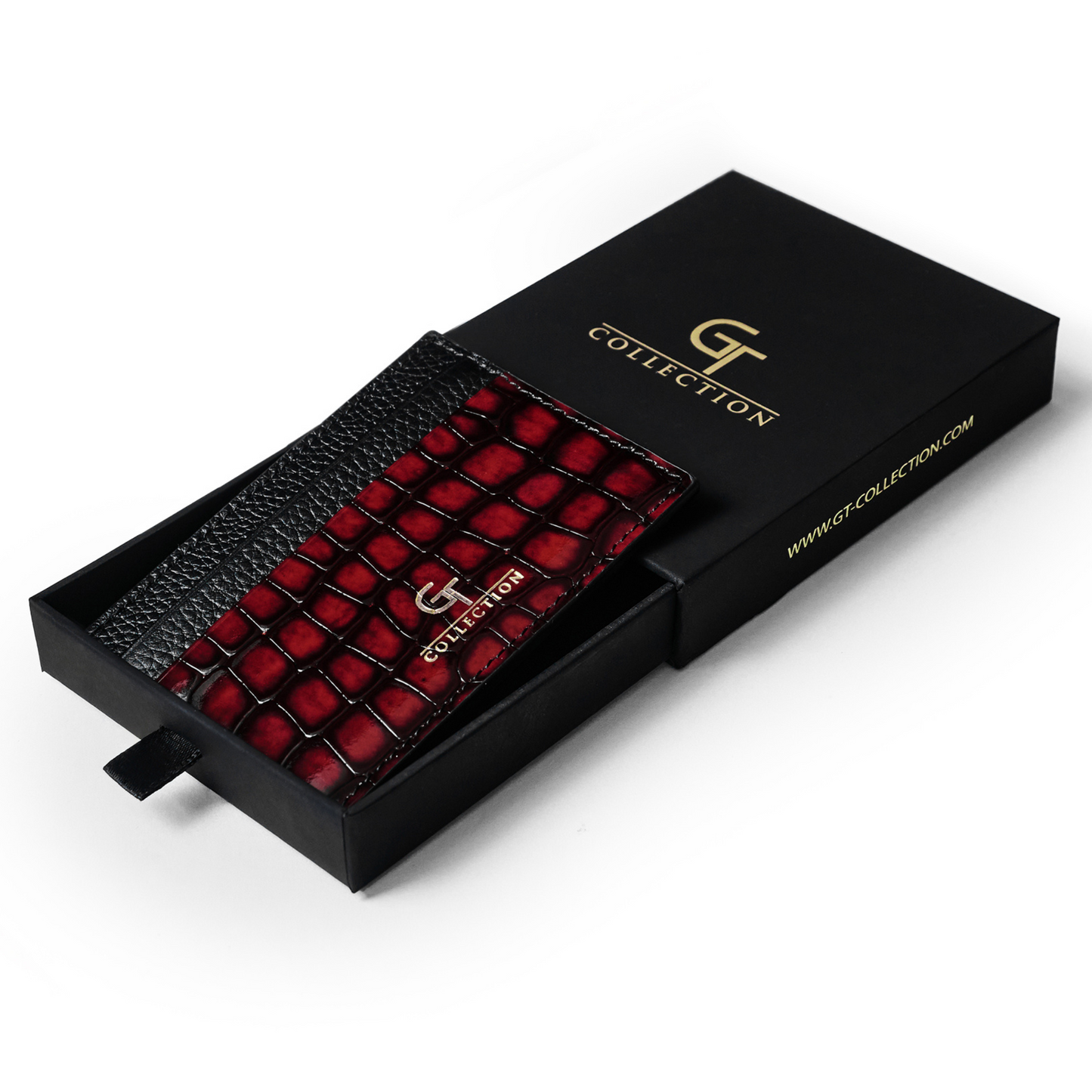 Tarjetero para hombre con estampado de cocodrilo brillante - Piel auténtica roja