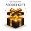 Black gift box with gold ribbon and question-mark emblem