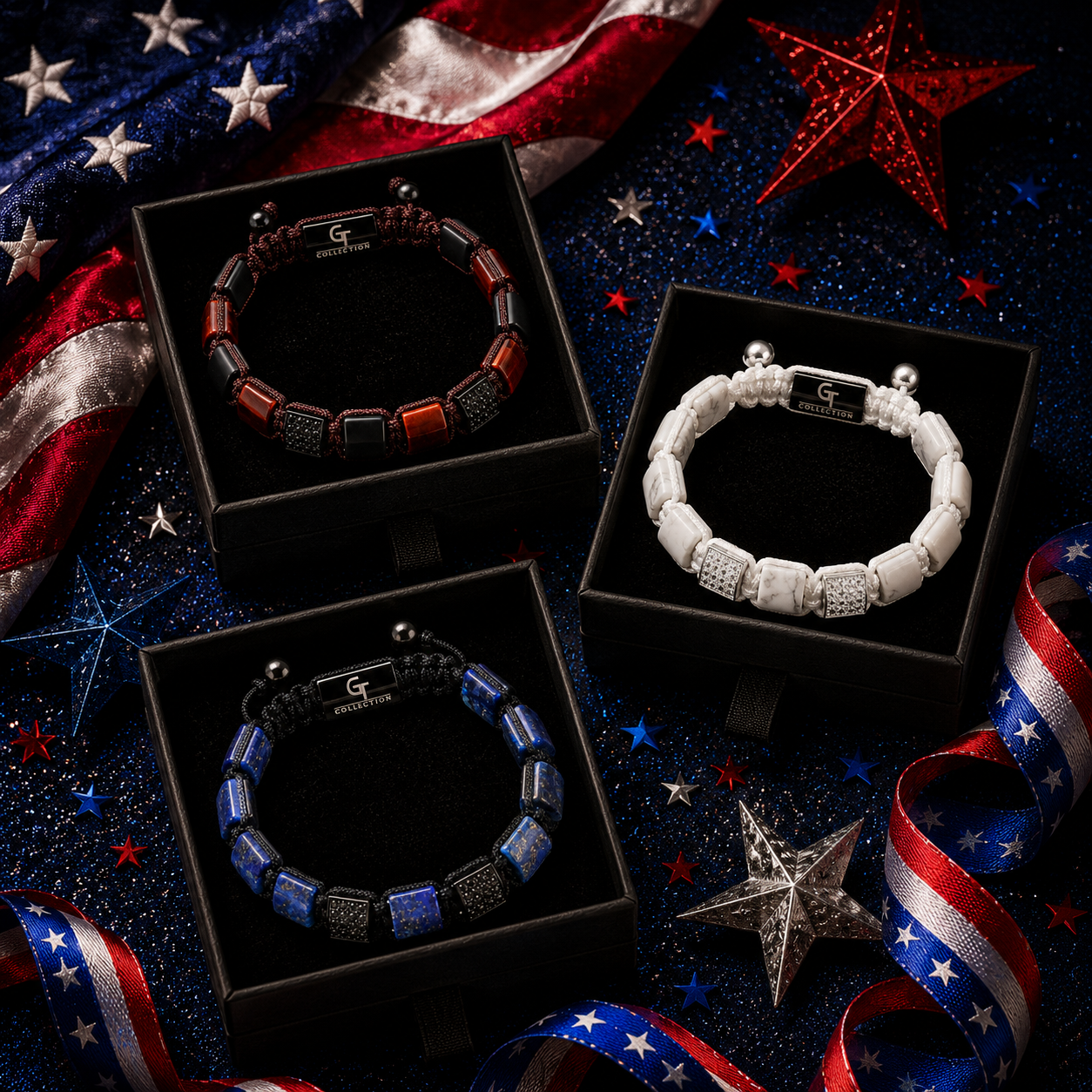 Freedom Flat Stack Bracelet Set for Men | Flat Bead Gemstone