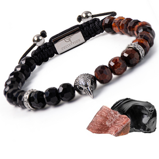 Bracelet homme AMERICAN EAGLE avec œil de tigre rouge et pierre onyx