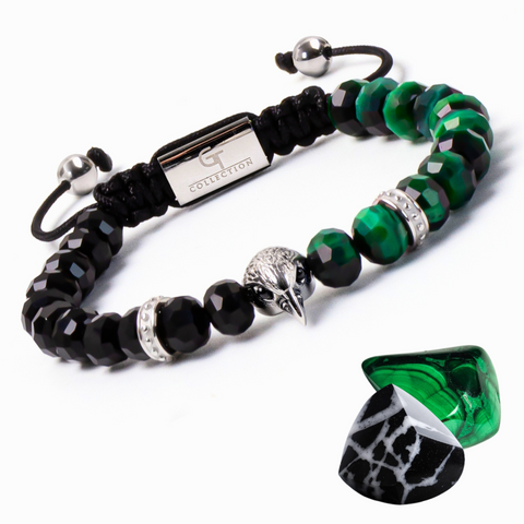 Bracelet homme AMERICAN EAGLE avec œil de tigre vert et pierre onyx