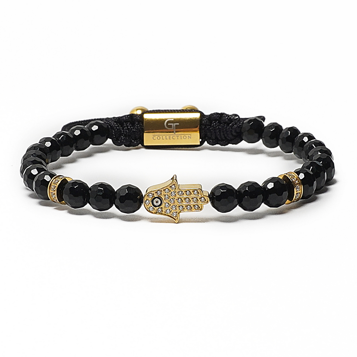 Men's BLACK ONYX Bracelet with Golden HAMSA Hand