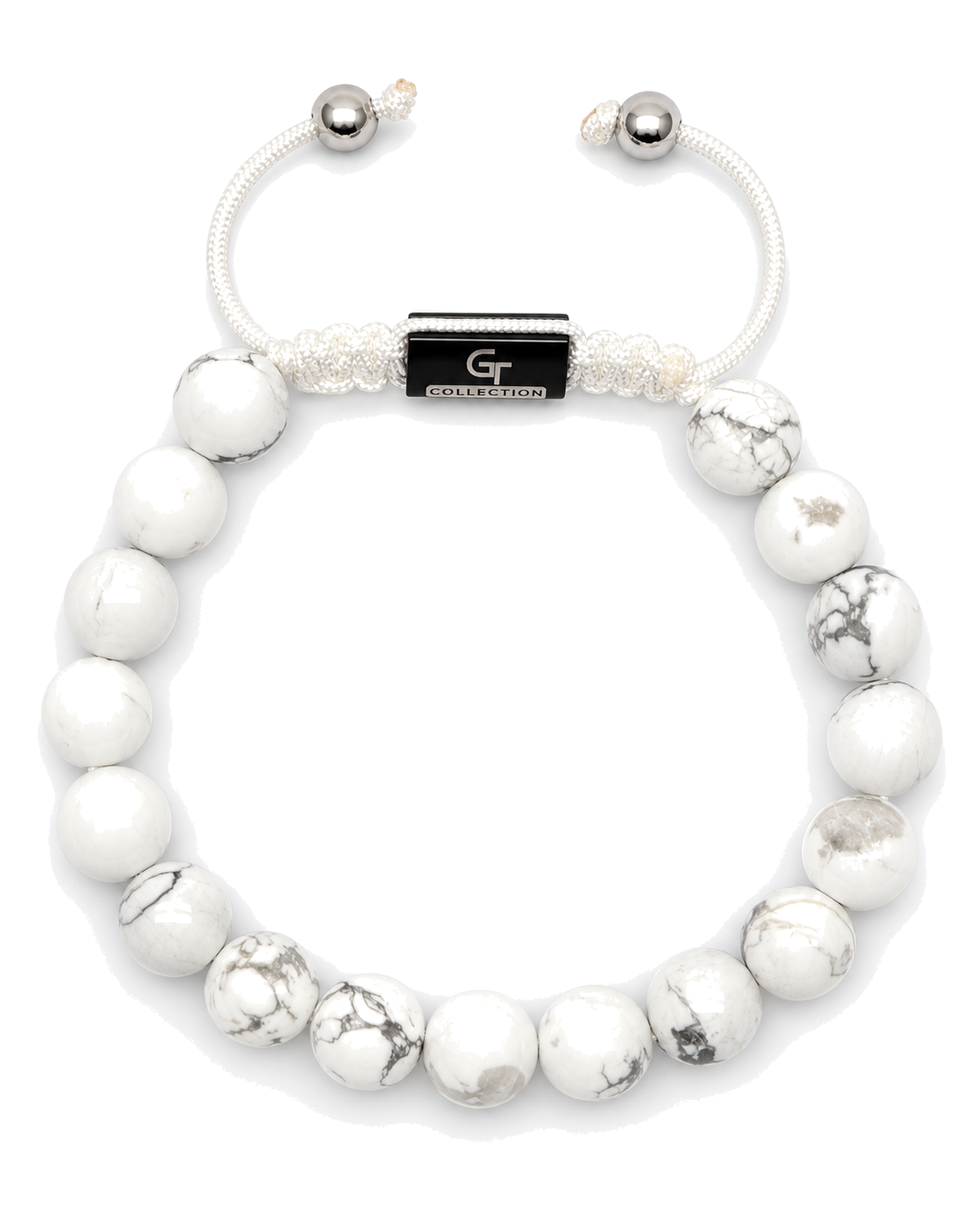 White howlite bead bracelet with black G-Collection center and silver toggle ends