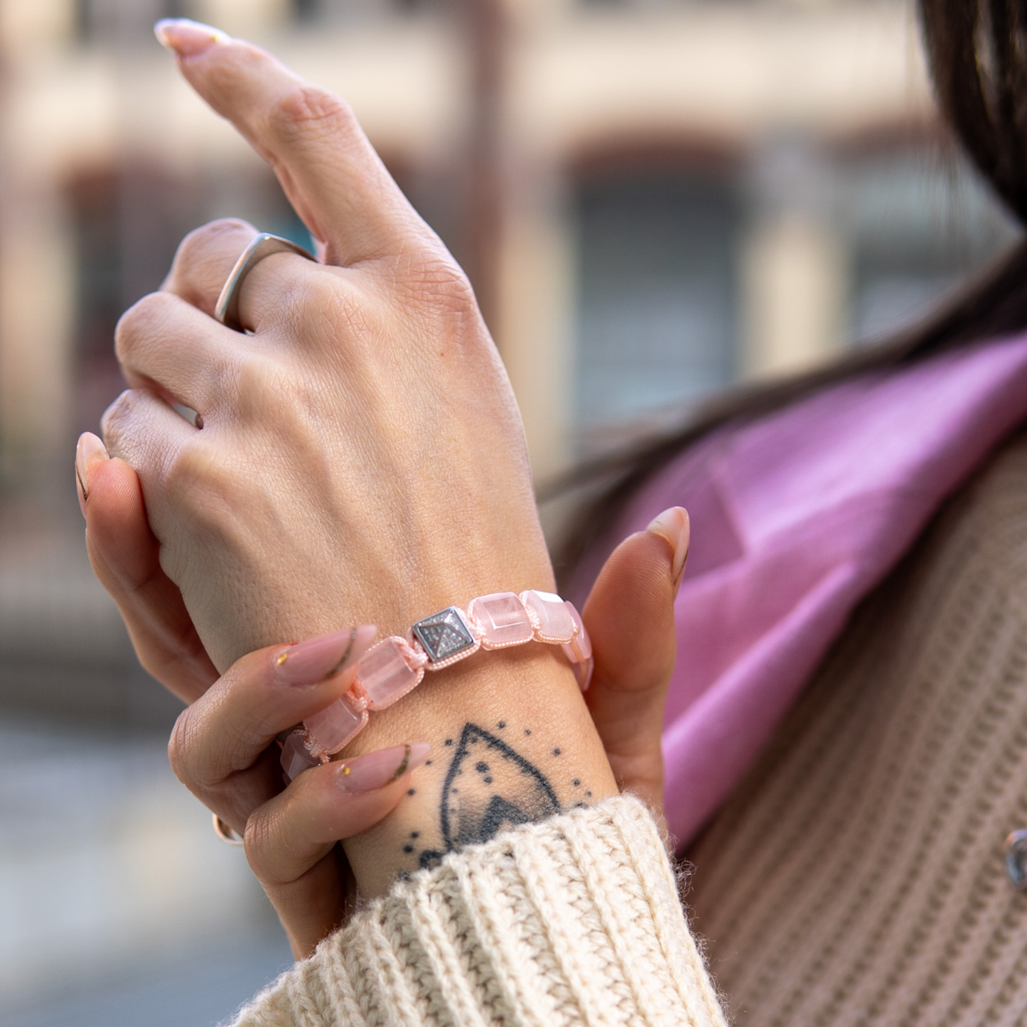 Bracelet femme perle plate QUARTZ ROSE