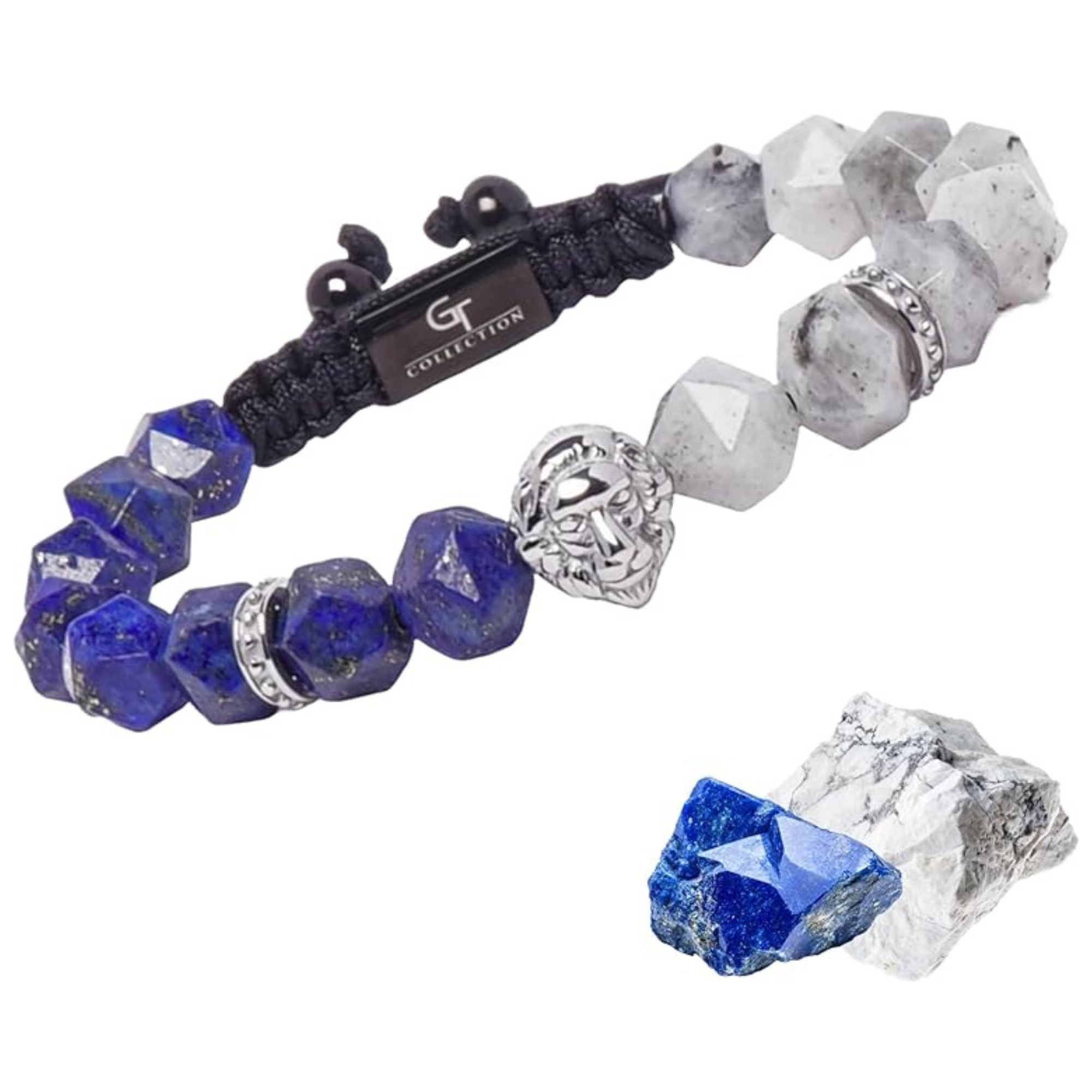 rona　EEL stylish man 3ピース Men's LAPIS, LABRADORITE Bracelet with Silver LION Head – GT