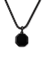 Black octagonal pendant necklace with curb chain on white background