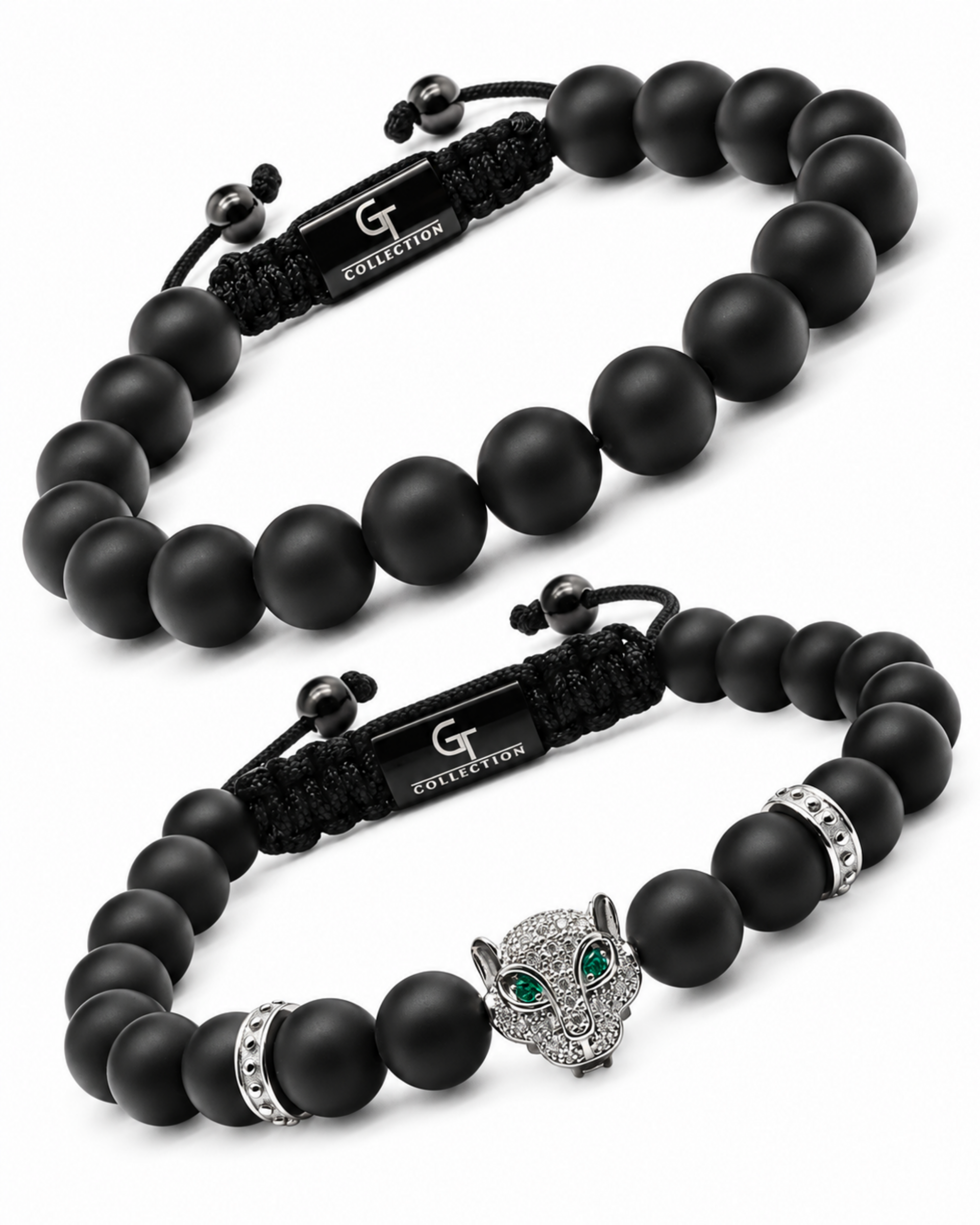 Men's Black Onyx Leopard Bracelet Stack – Silver | GT Collection