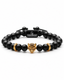 Black bead bracelet with gold leopard head centerpiece and gold barrel spacers
