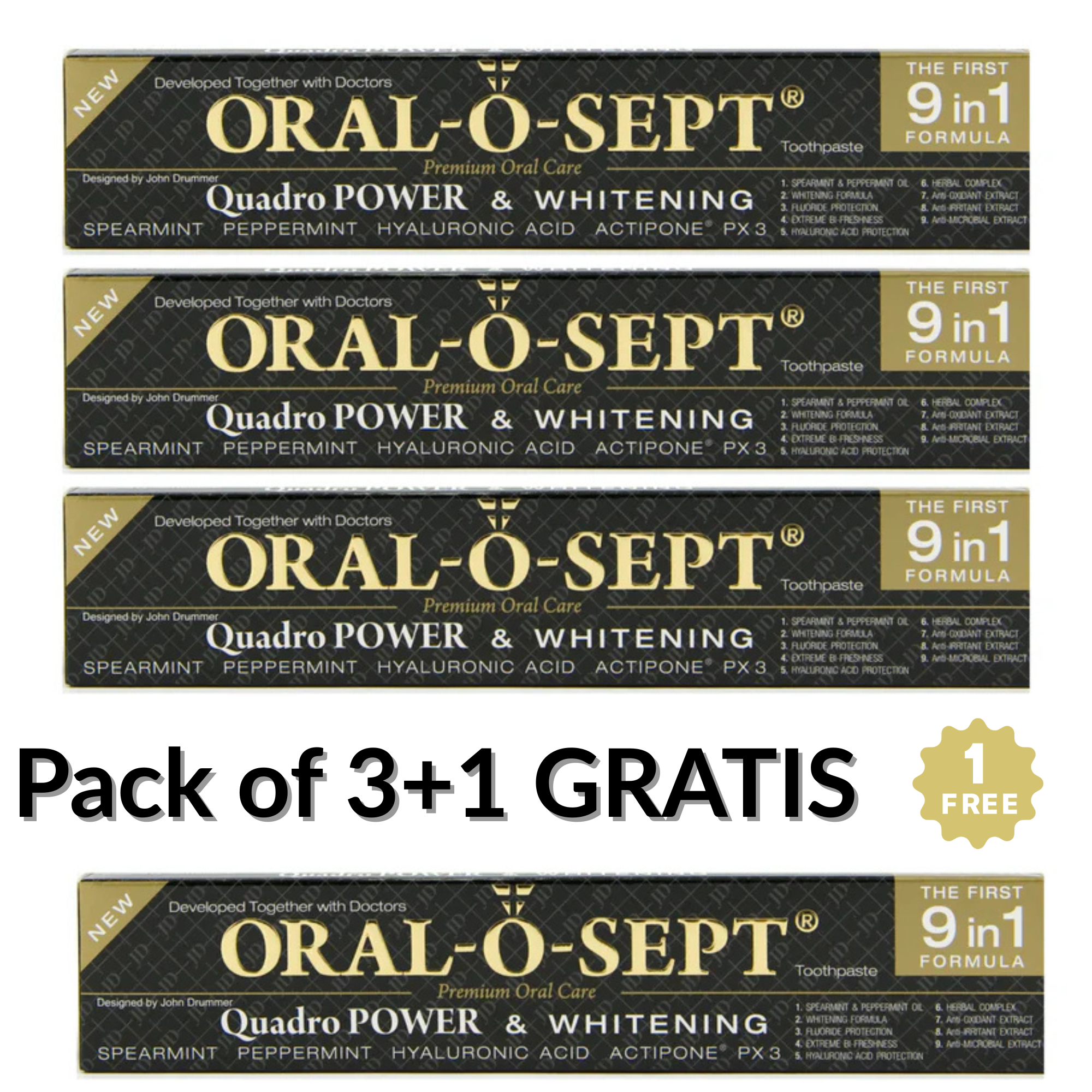 ORAL-O-SEPT Premium Toothpaste Quadro POWER & WHITENING (Pack of 3