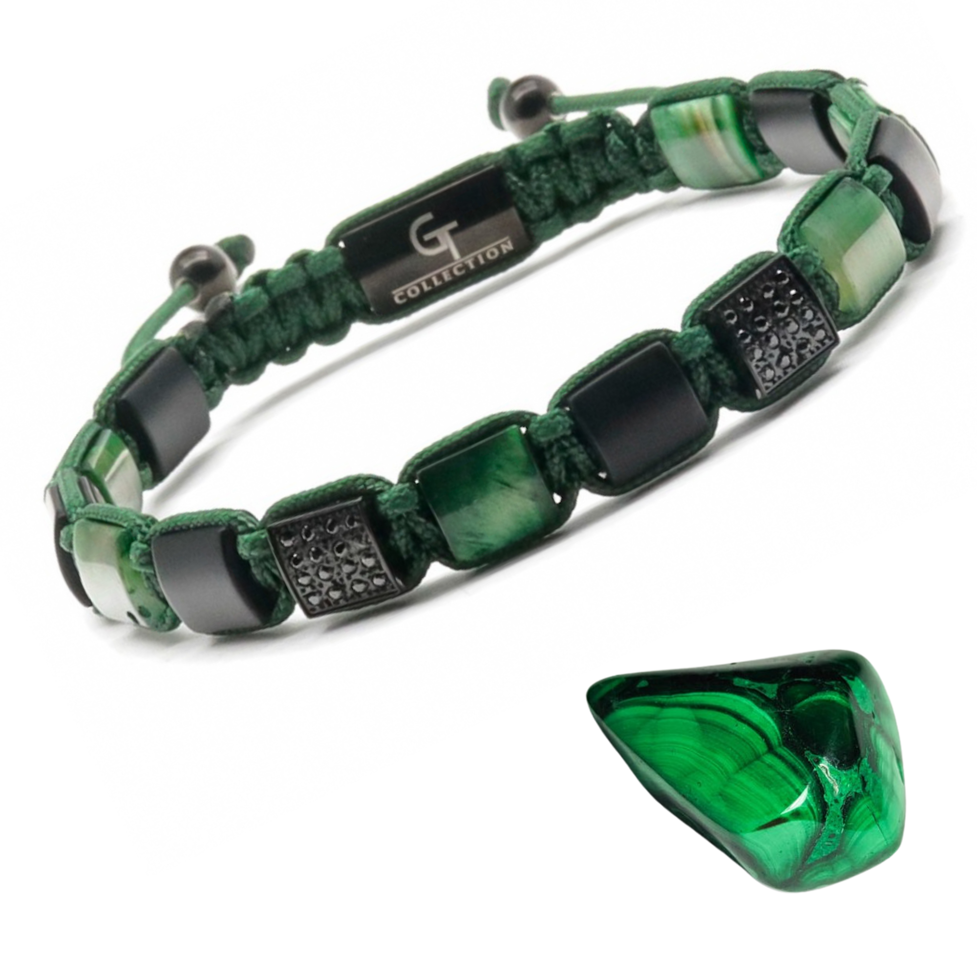 Men's GREEN TIGER EYE, BLACK ONYX Flat bead Bracelet – GT collection