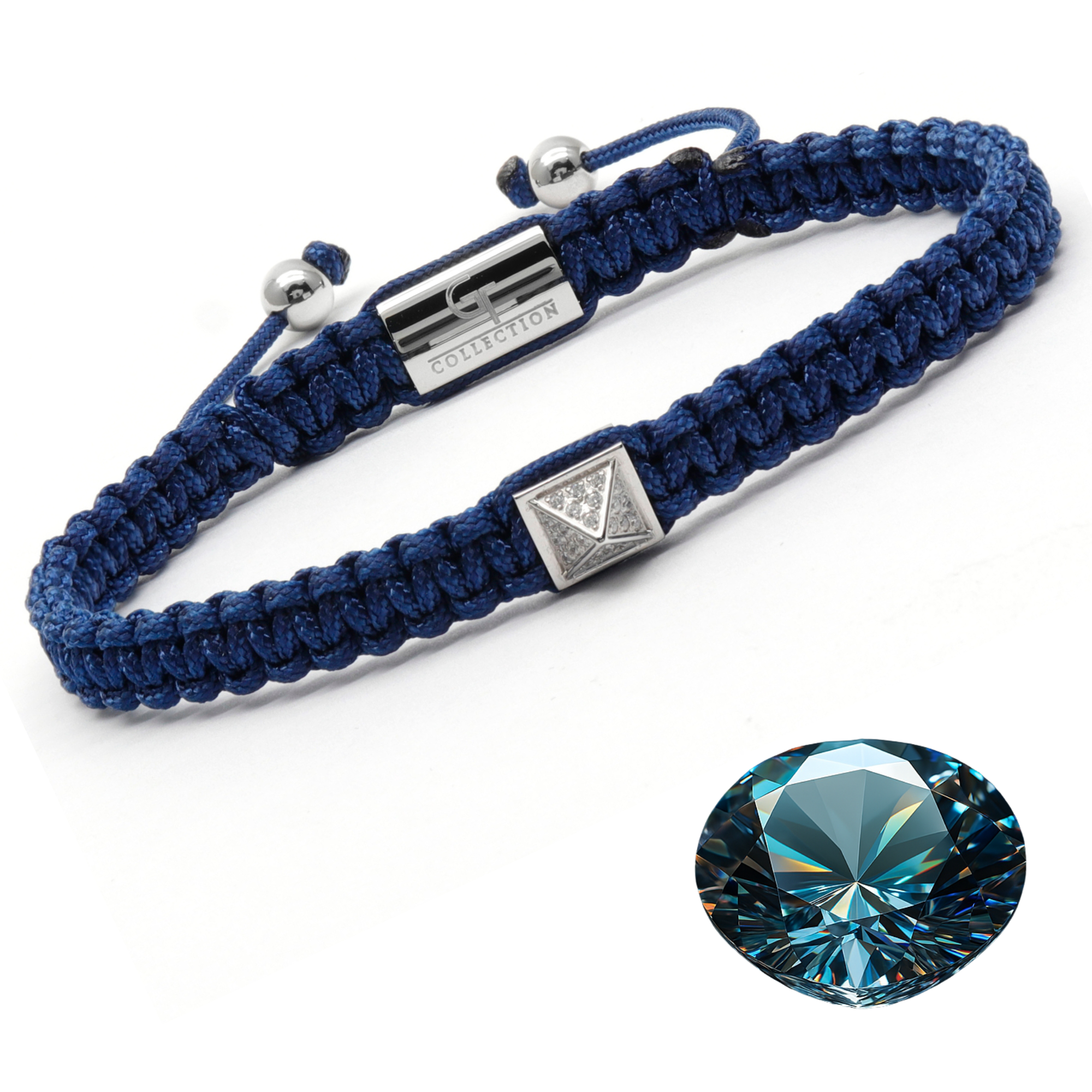 Men's Blue Bracelet - Silver Pyramid with Zircon – GT collection