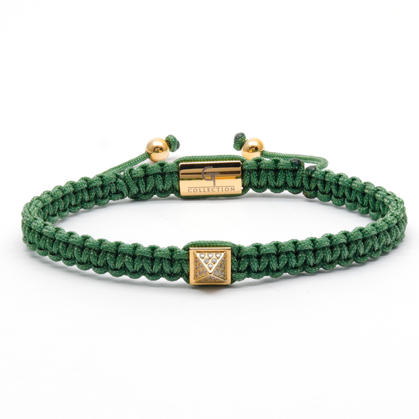 Pulsera Hombre Verde - Pirámide Dorada con Diamante Zircón