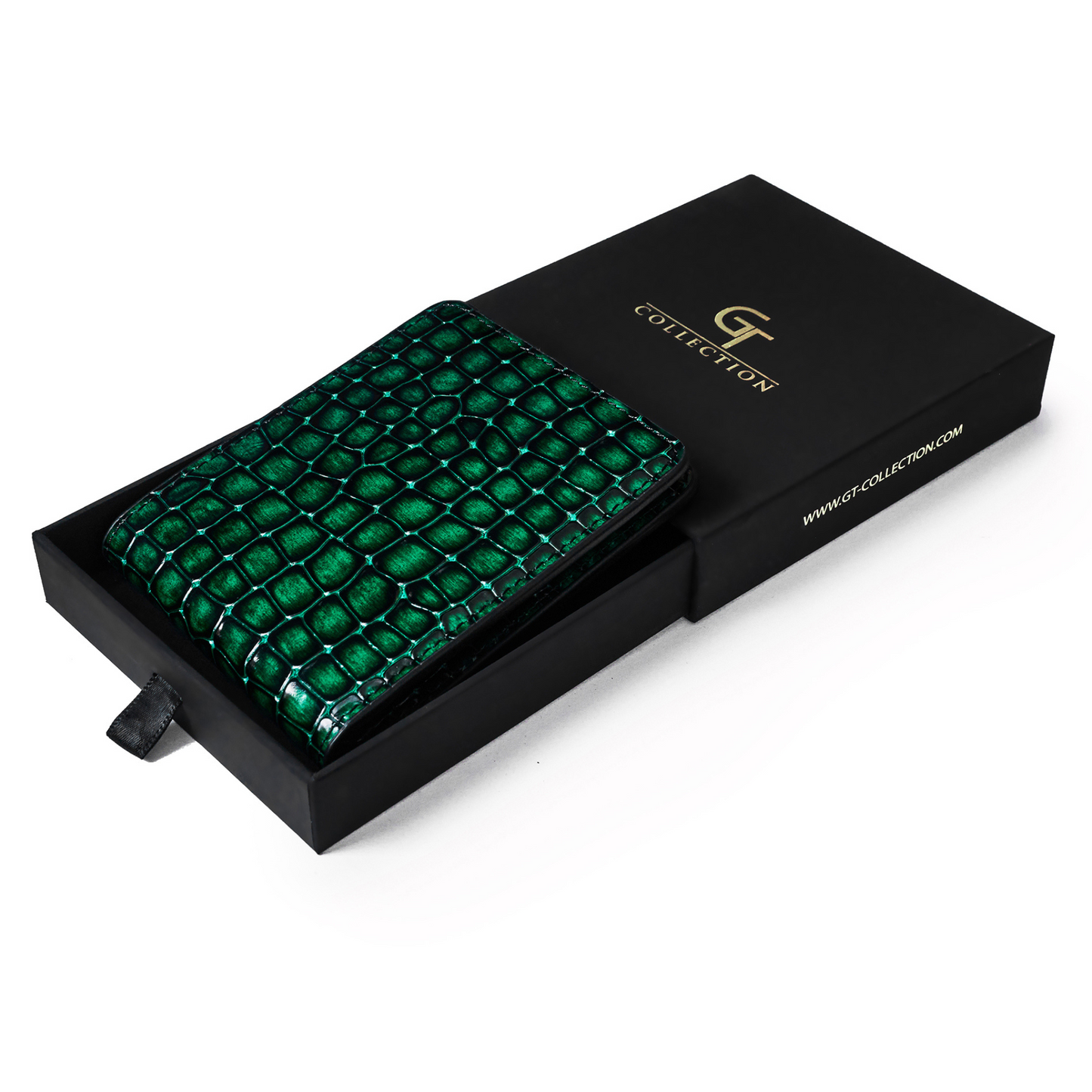 Men's Croc-Print Wallet - Green Genuine Leather