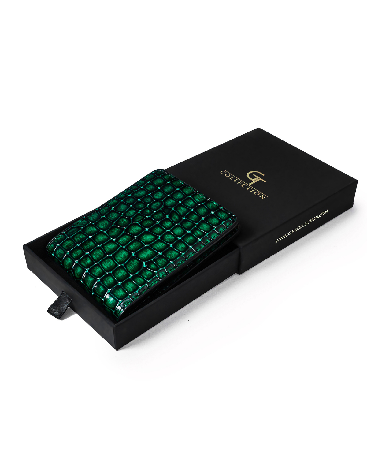 Green Croc-Embossed Leather Wallet