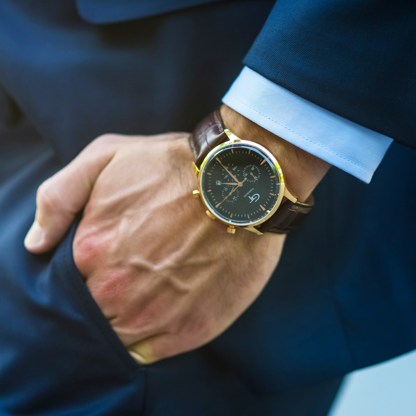 Men's Watch - Brown Leather Strap - Black Watch Face