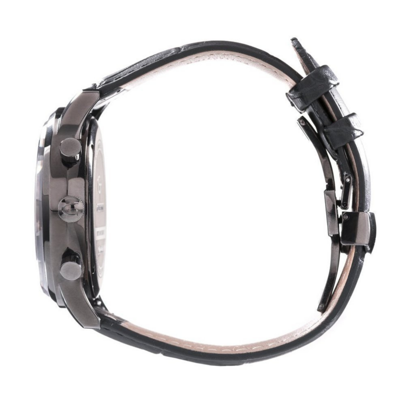 Zegarek męski - pasek ze skóry w kolorze czarnym - tarcza zegarka w kolorze czarnym