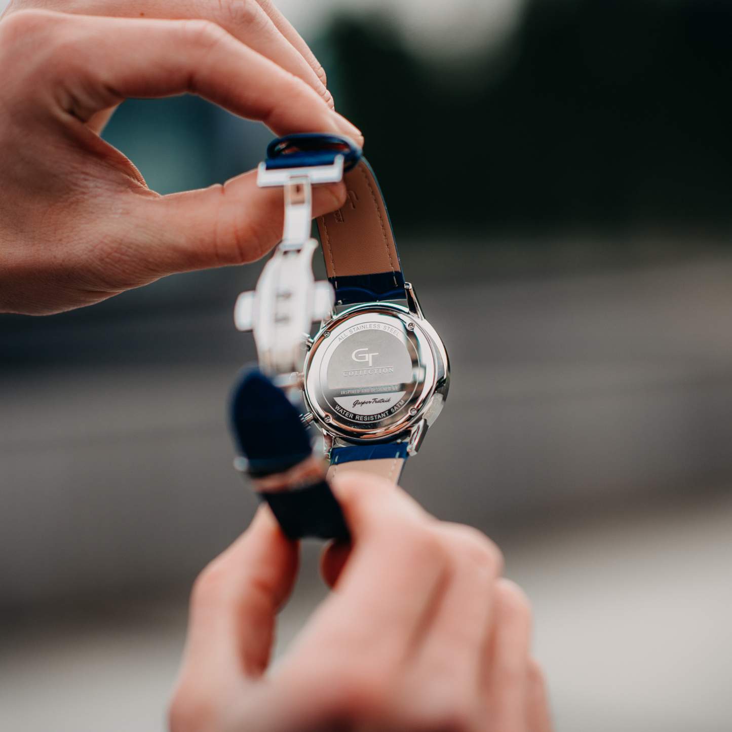 Men's Watch - Blue Leather Strap - White Watch Face