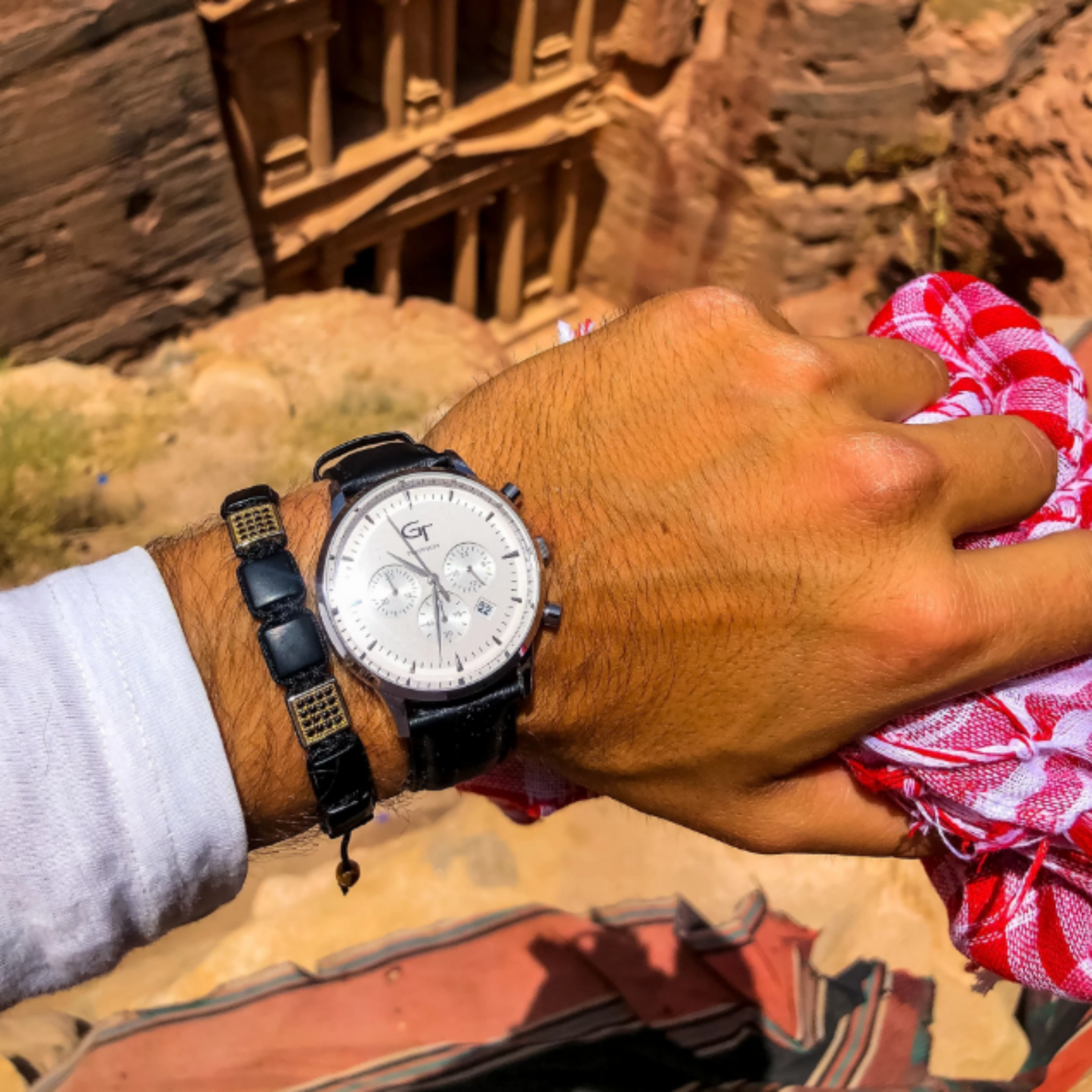 Men's Watch - Black Leather Strap - White Watch Face