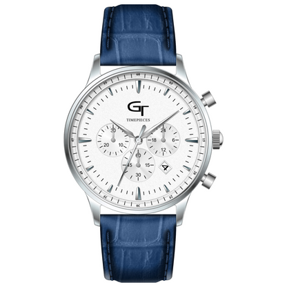 Men's Watch - Blue Leather Strap - White Watch Face