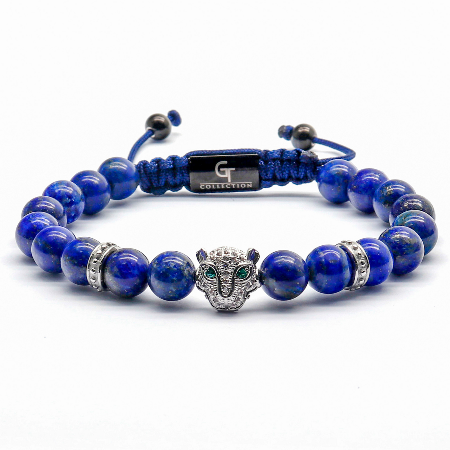 Bracelet Homme LAPIS LAZULI Avec Tête LÉOPARD Argenté