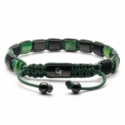 2 PIECE SET - GREEN TIGER EYE Single Bead & Flatbead Bracelet