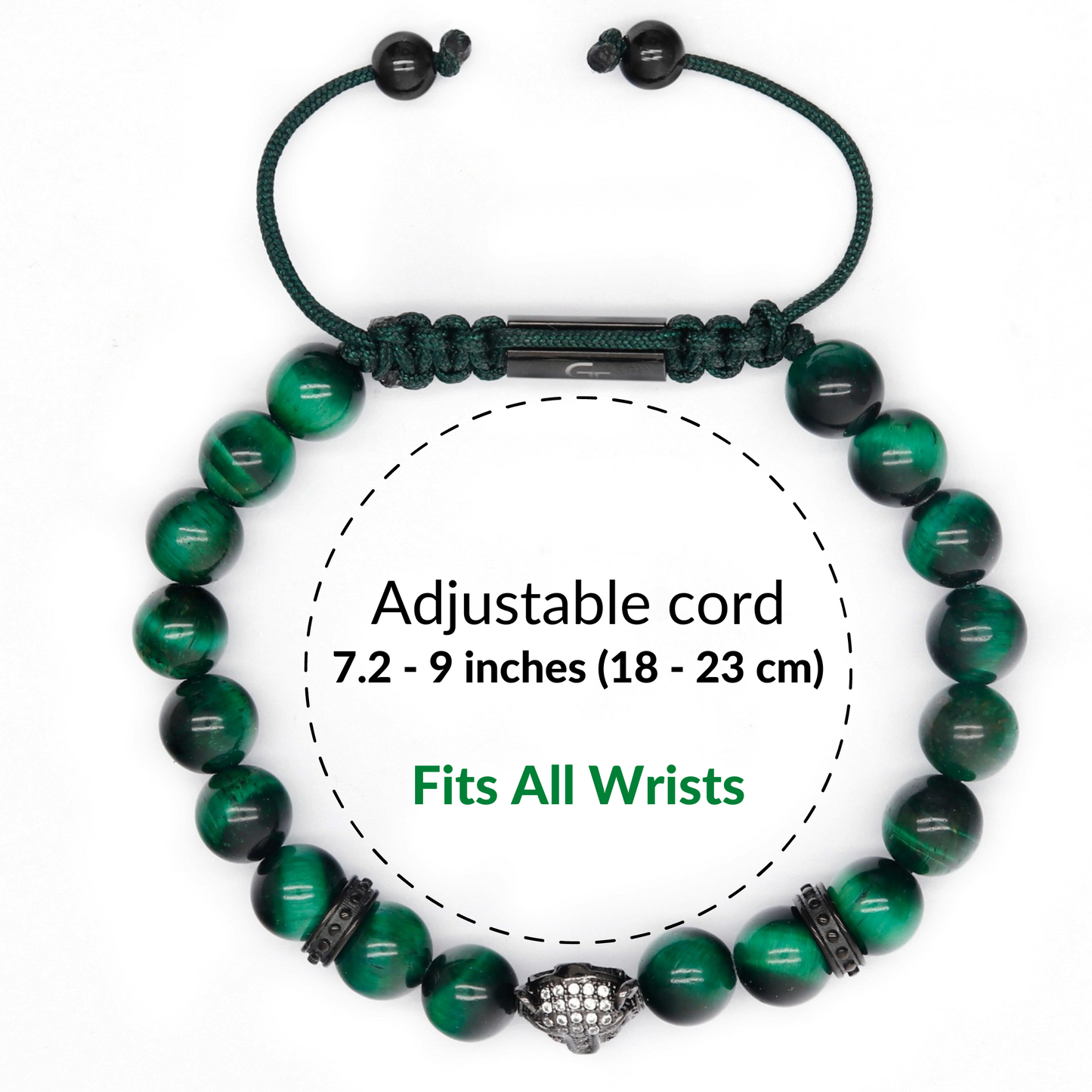 Men's GREEN TIGER EYE Bracelet With Black LEOPARD Head