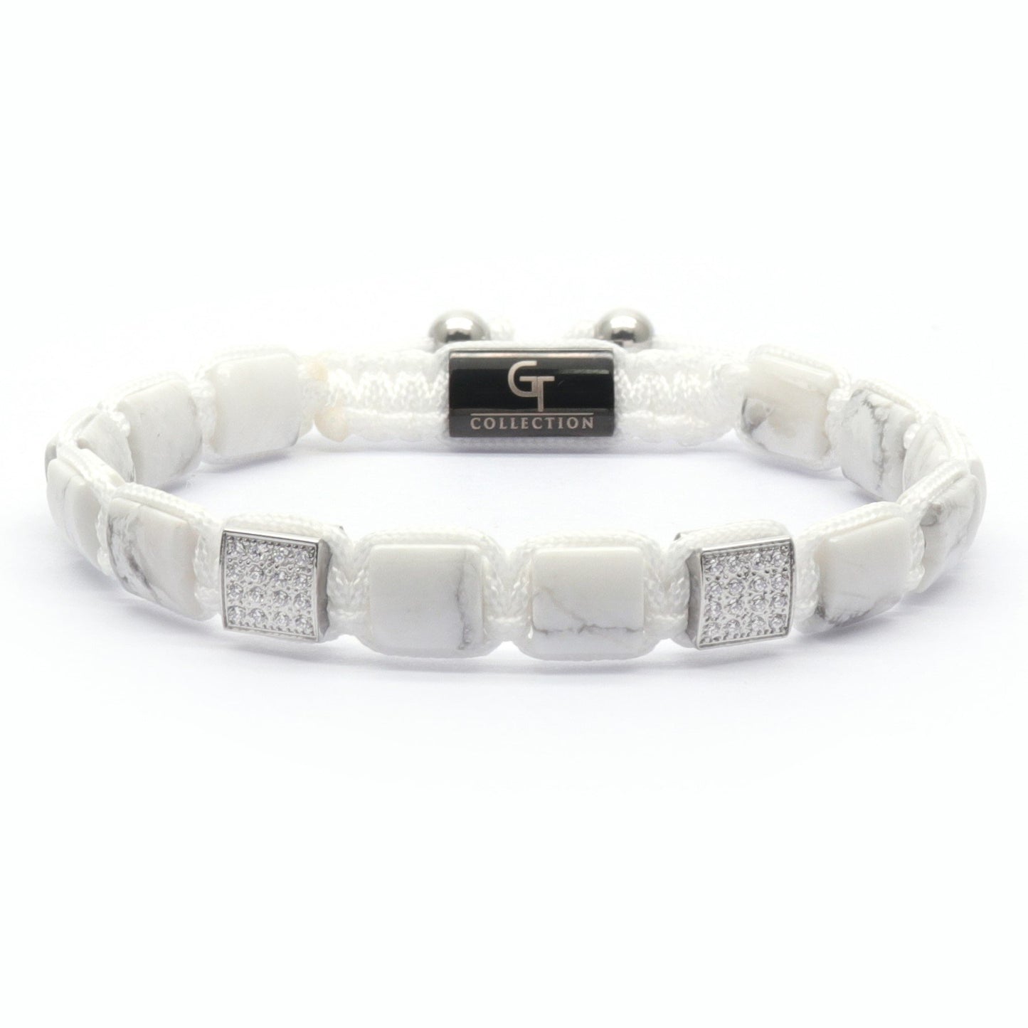 Bracelet - HOWLITE Flatbead Bracelet - White Gemstones & White Gold CZ Bead