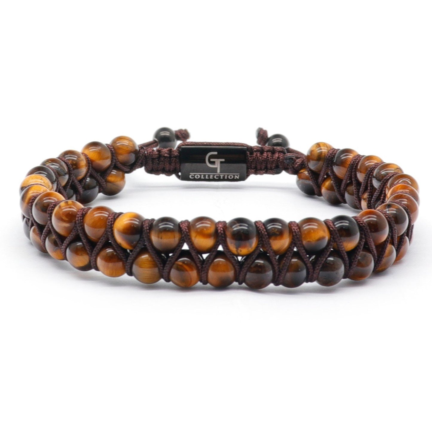 Bracelet - Men's TIGER EYE Double Bead Bracelet - Brown Gemstones