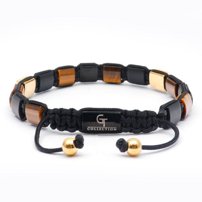 Bracelet - TIGER EYE, BLACK ONYX Flatbead Bracelet - Brown & Black Gemstones