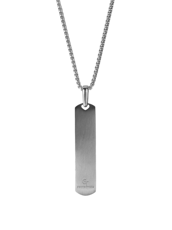 Silver pendant necklace with rectangular flat pendant and link chain