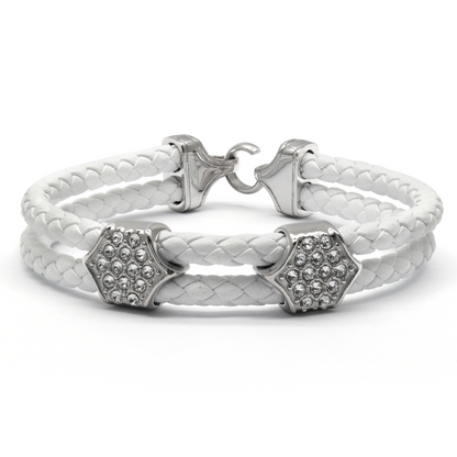 Bracelet en cuir blanc avec diamant zircon
