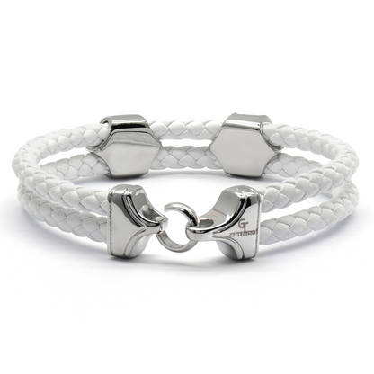 White Leather Bracelet with Zircon Diamond