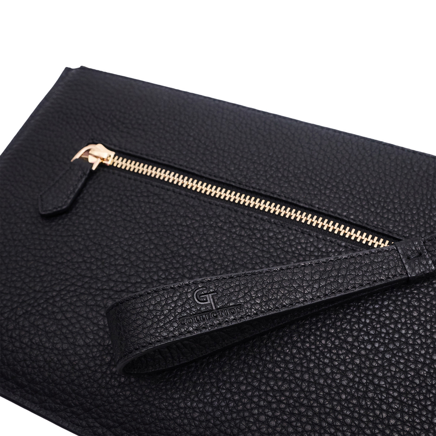 Men's Leather Clutch Bag - Black with golden details