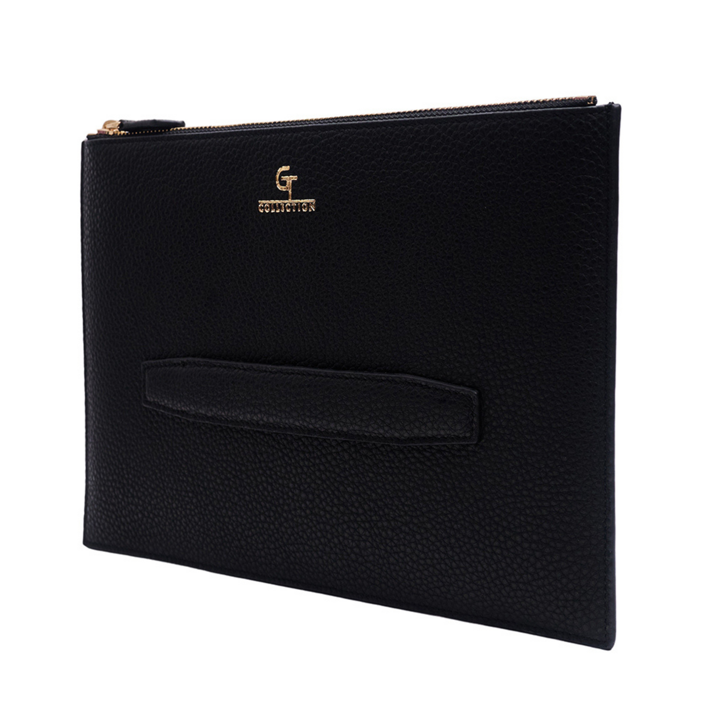 Men's Leather Clutch Bag - Black with golden details