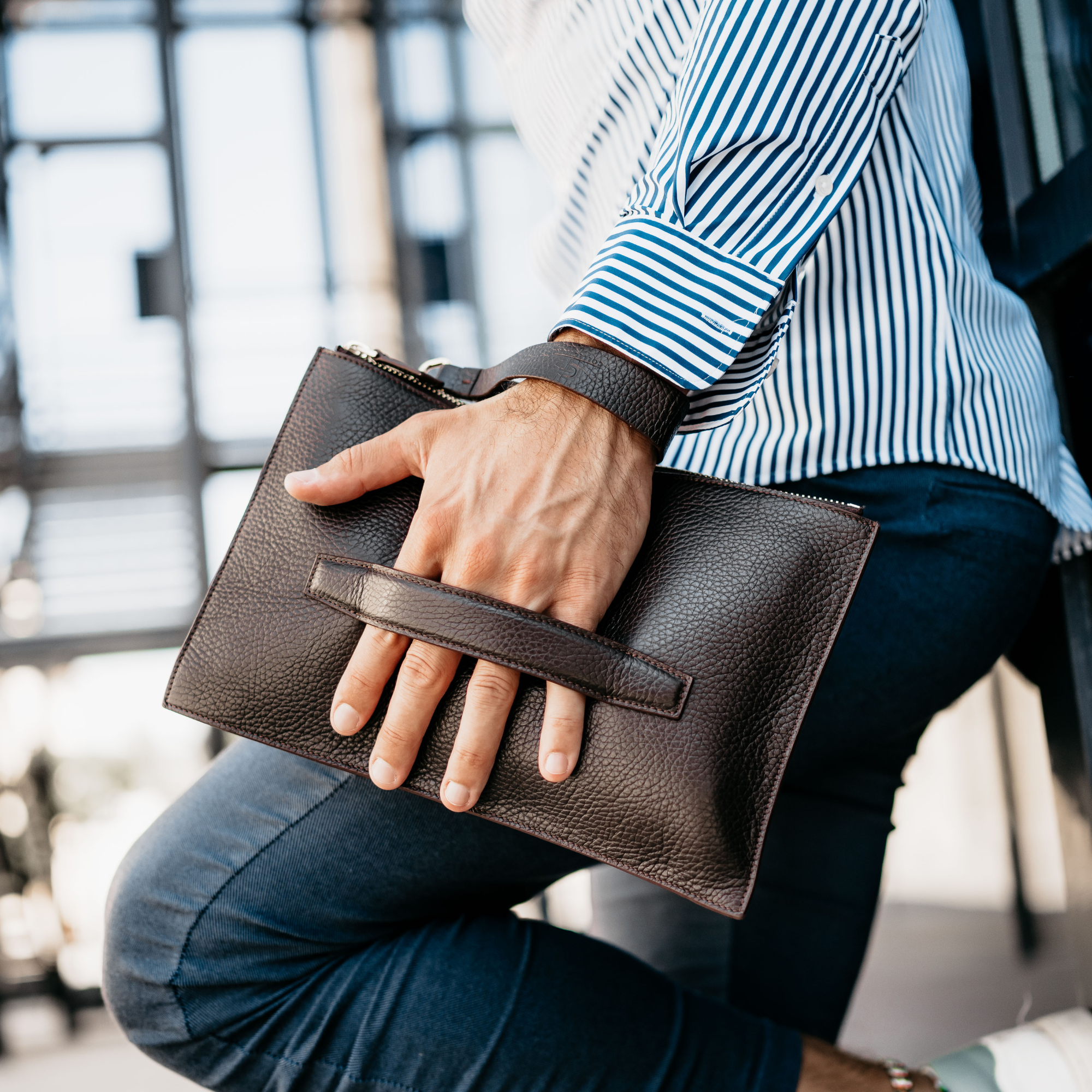 Brown Leather Pouch – Gold Details Secondary image