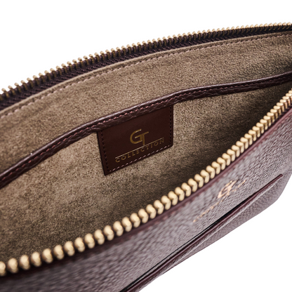 Men's Leather Clutch Bag - Brown with golden details
