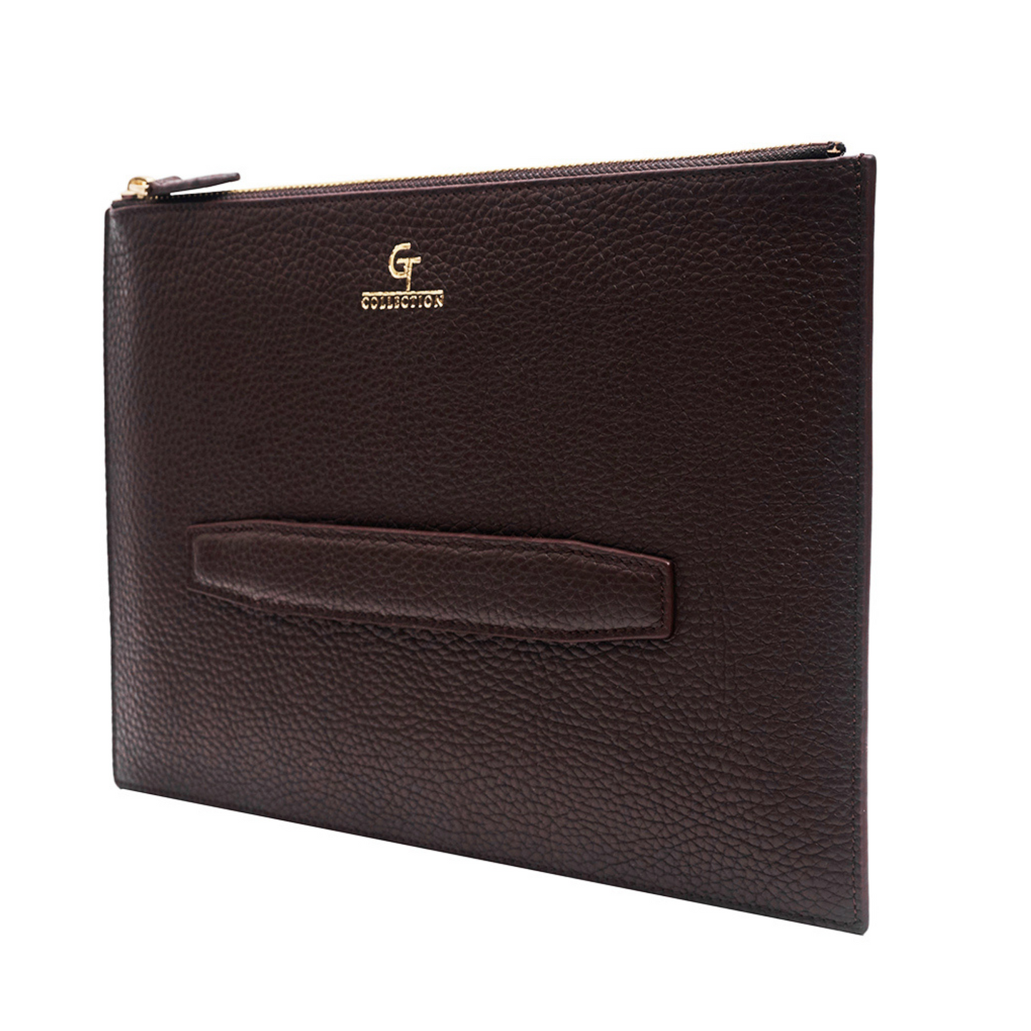 Men's Leather Clutch Bag - Brown with golden details