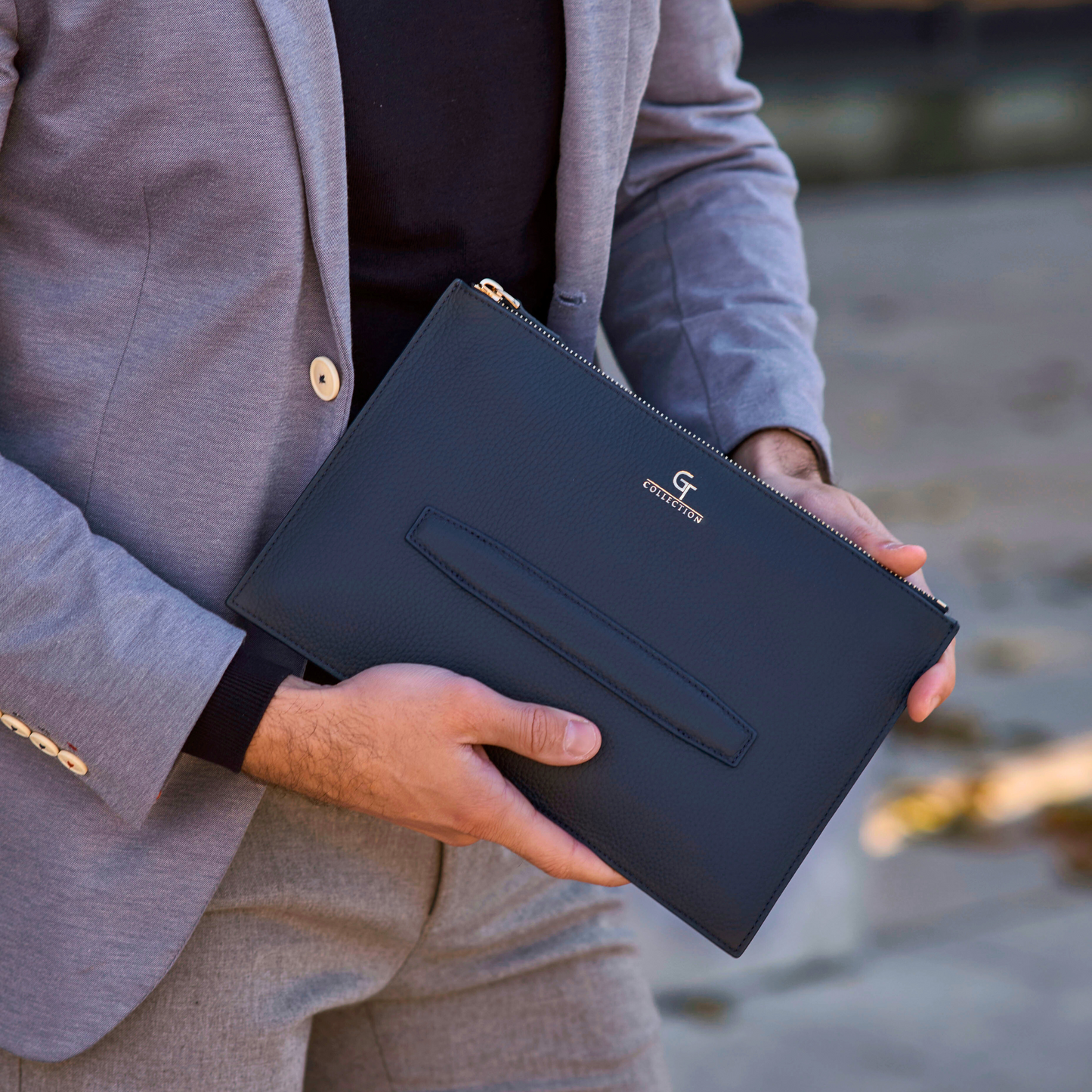 Men's Blue Leather HANDBAG + Free Leather WALLET & CARD HOLDER - Gift Set