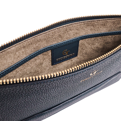 Men's Leather Clutch Bag - Blue with golden details
