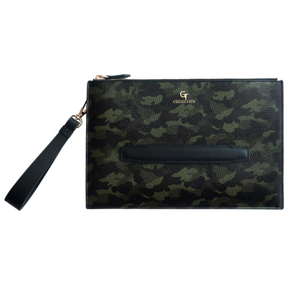 Herren-Lederhandtasche – Grünes Camouflage mit goldenen Details