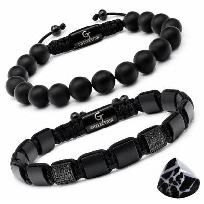 2 PIECE SET - BLACK ONYX Bracelets - The Strength Set