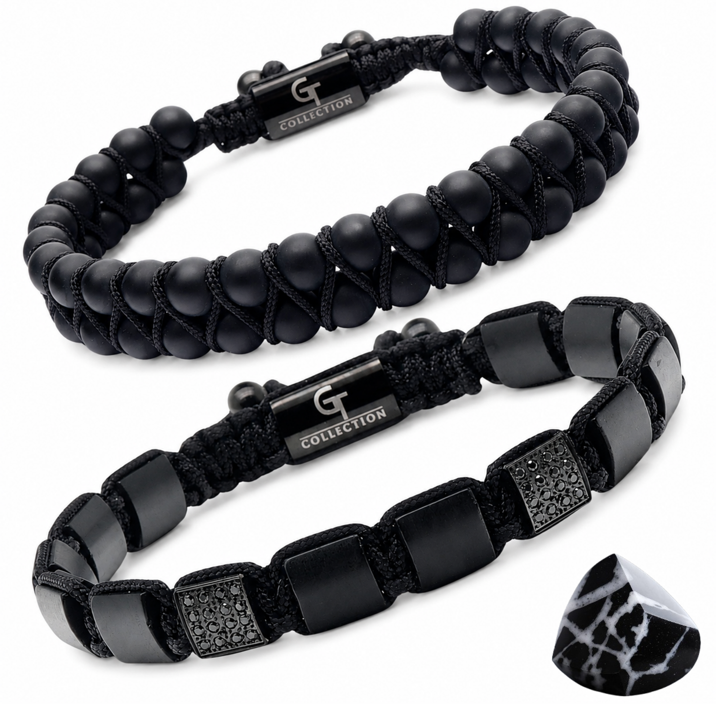 2 PIECE SET - BLACK ONYX Bracelets - The Strength Set