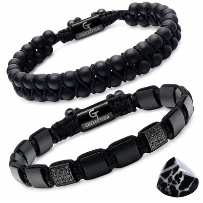 2 PIECE SET - BLACK ONYX Bracelets - The Strength Set