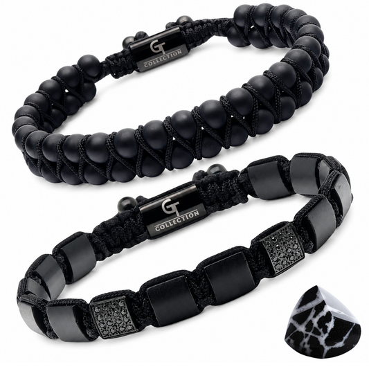 2 PIECE SET - BLACK ONYX Bracelets - The Strength Set