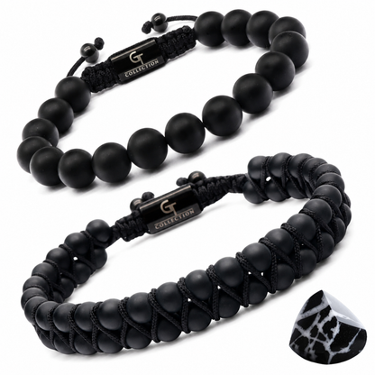 2 PIECE SET - BLACK ONYX Bracelets - The Strength Set